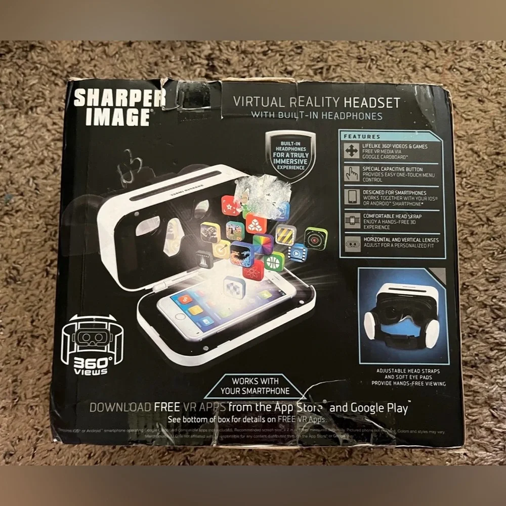 Sharper Image Black Virtual Reality Headset With Built-in Headphones